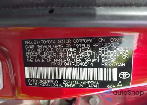 2009 Scion Xd from USA, damaged, VIN JTKKU10419J040514